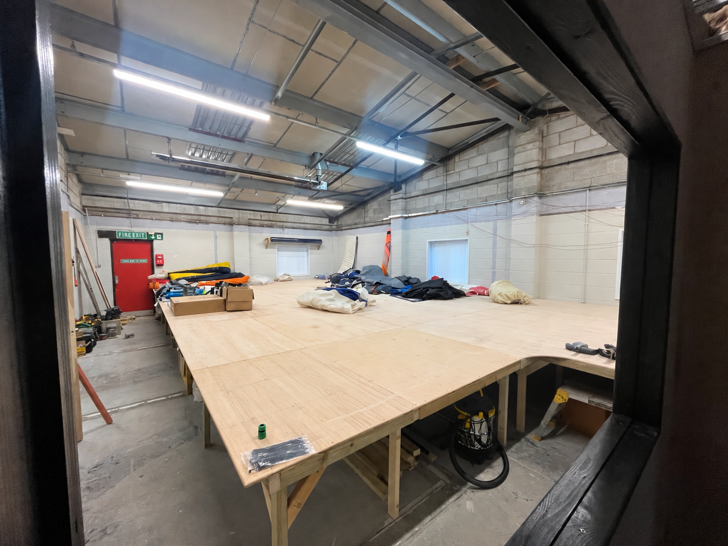 Fully built large cutting and sewing table at Sea Jay's Llandygai Industrial Estate premises in Bangor