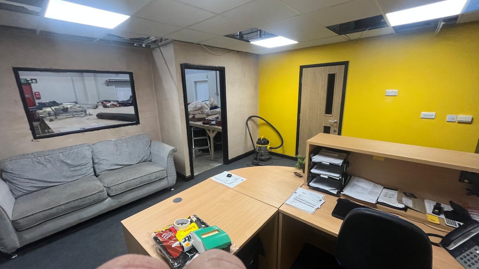 Office room beside the workshop at Sea Jay's Llandygai Industrial Estate premises in Bangor