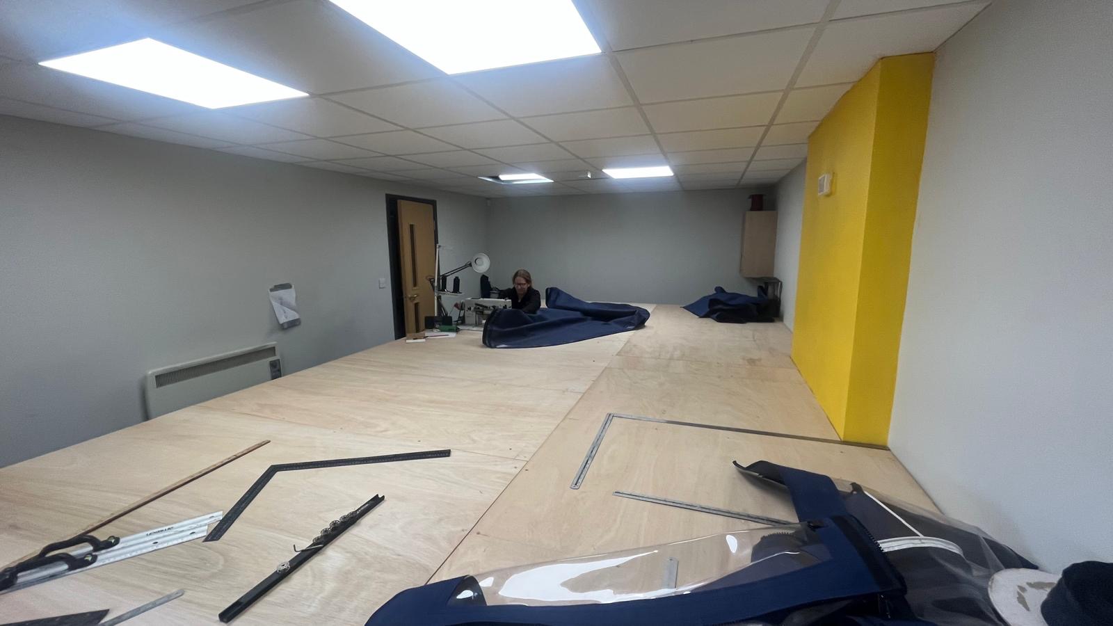 Completed cutting and sewing room in the current Sea Jay Marine Services workshop
